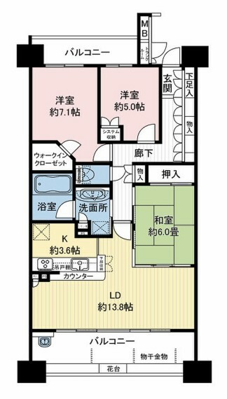 間取り図 専有面積83.29平米、ご家族でゆったりとお過ごしいただける3LDKのお住まいです。