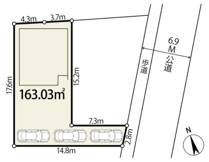 区画図 49.31坪のゆとりある敷地です
