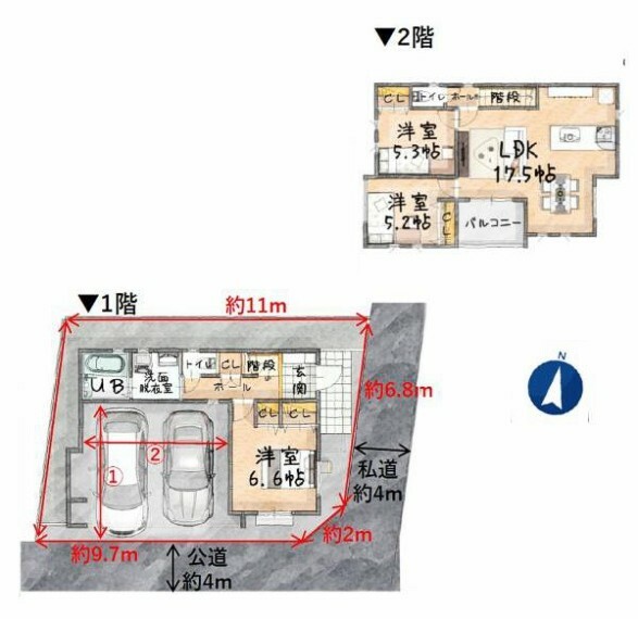 区画図 【区画図】カースペース2台あり