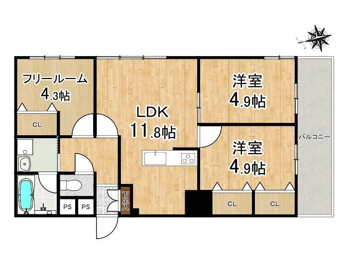 【室内フルリフォーム完成】<BR/>・南向き×6階部分につき陽当たり、通風良好！<BR/>・独立性高い角住戸！<BR/>・フレキシブルに使えるフリールーム付きプラン<BR/>・調理中に室内全体が見渡せる対面式システムキッチン<BR/>・浴室には換気に優れた浴室乾燥機付き<BR/>・安心のアフターサービス保証付き物件