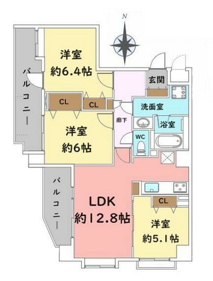 間取り図 ■専有面積:70.13平米の3LDK