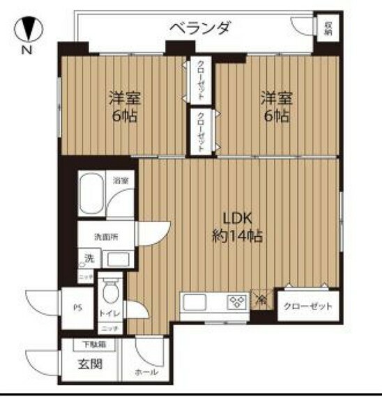 上之宮台ハイツ(2LDK) 3階の間取り