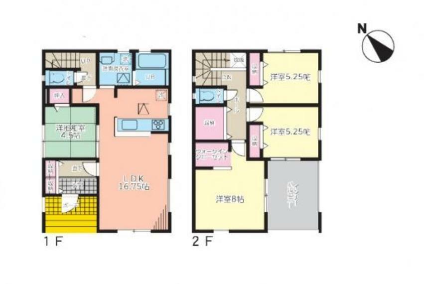 区画図 1号棟　水廻りをまとめた間取りは家事動線を短くし、生活をスムーズにします！