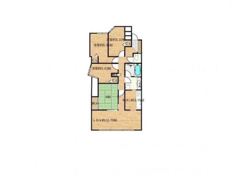 間取り図 【間取図】マンションでは珍しい4LDKの間取りです。角部屋なので窓も多く、日当たりも良好です。