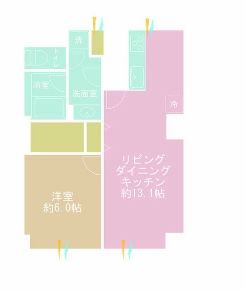 間取り図 1LDK、専有面積46.33m2、バルコニー面積7.22m2