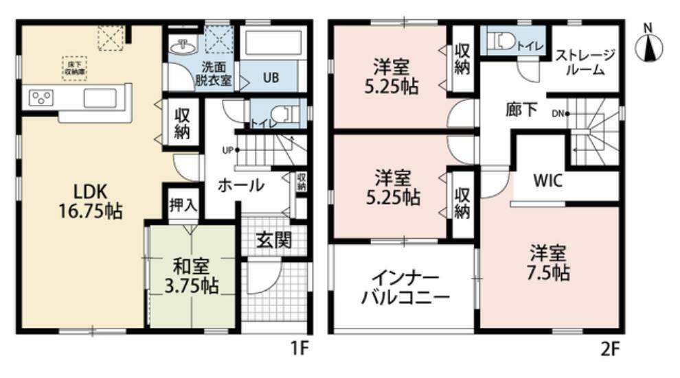 間取り図 和室含む4LDKにストレージルーム付き。 LDKは隣接する和室と合わせると20帖以上の空間に。主寝室は約7.5帖＆WIC付き＾＾