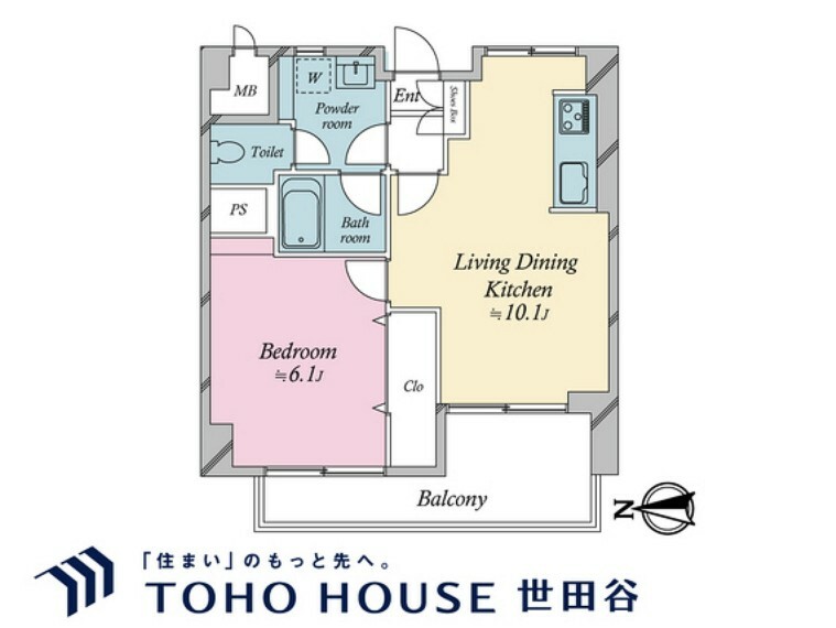 間取り図 1LDK、専有面積38.93m2、バルコニー面積7.74m2