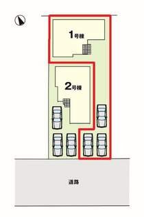 【1号棟区画図】土地面積167.29平米（50.60坪）・駐車3台可能（車種によります）