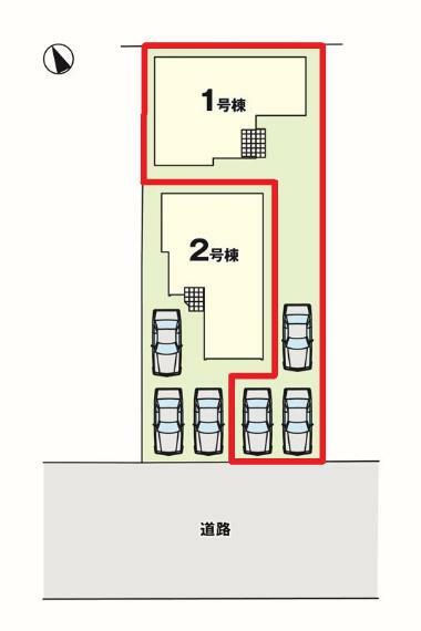 区画図 【1号棟区画図】土地面積167.29平米（50.60坪）・駐車3台可能（車種によります）