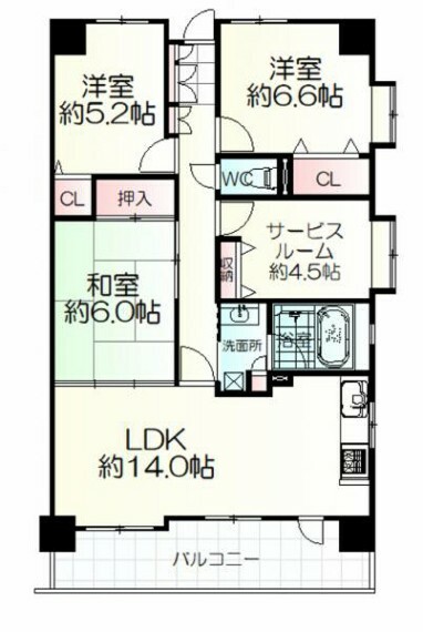 ライオンズマンション東仙台(3LDK) 6階の間取り