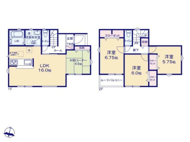 間取り図 全室南向きの陽当たり良好な住宅です。 各室に豊富な収納スペースが充実しています。