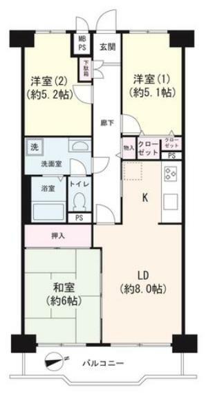 間取り図 【間取り図】専有面積:64.96m2 3LDKのお部屋です。