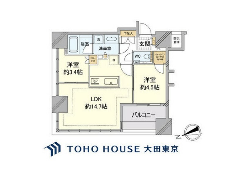 間取り図 2LDK、専有面積50.02m2