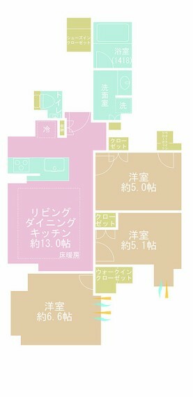 間取り図 3LDK、専有面積68.07m2