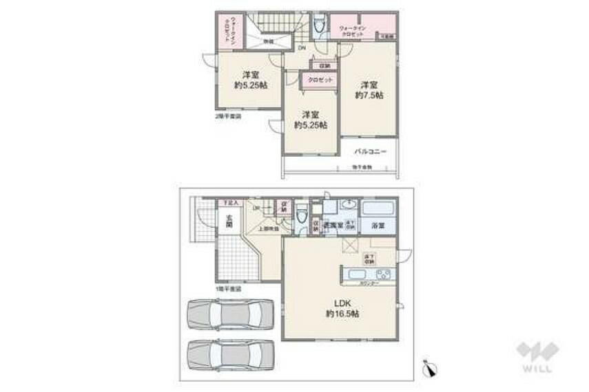 間取り図 間取りは延床面積96.88平米の3LDK。