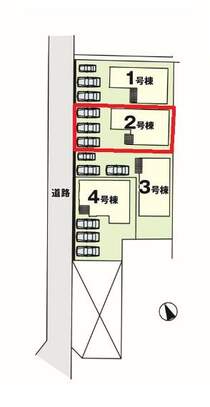 【2号棟区画図】土地面積149.22平米（45.13坪）・駐車3台可能（車種によります）