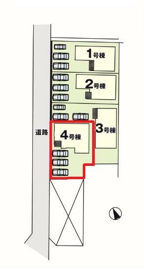 区画図 【4号棟区画図】土地面積165.62平米（50.10坪）・駐車3台可能（車種によります）