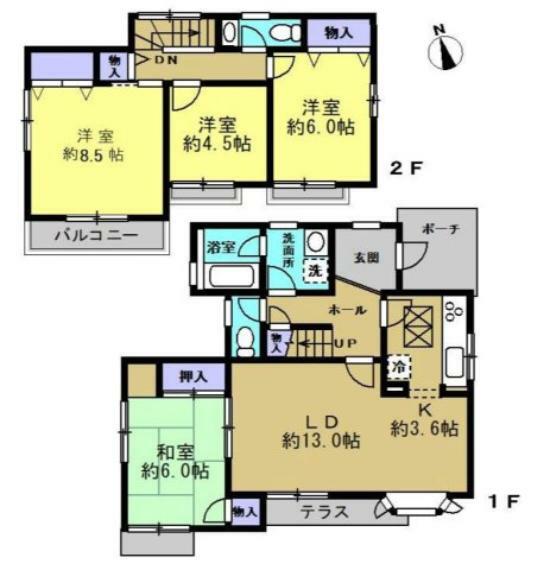 間取り図 将来的に家族が増えることを考えれば、中古戸建住宅の4LDKが最適です。部屋が4つあることで、夫婦子供それぞれに部屋を割り当てることが可能です。リビングルームでは、家族の団らんの場として活用できます。