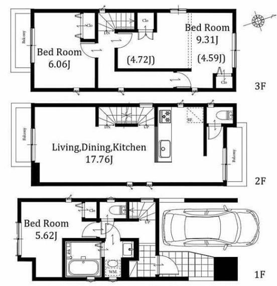 2号棟: ゆとりある17畳超のLDKは料理をしながら会話のできる対面式キッチンを採用9.3畳の居室はライフスタイルに合わせて将来間仕切りで2部屋にすることも可能です