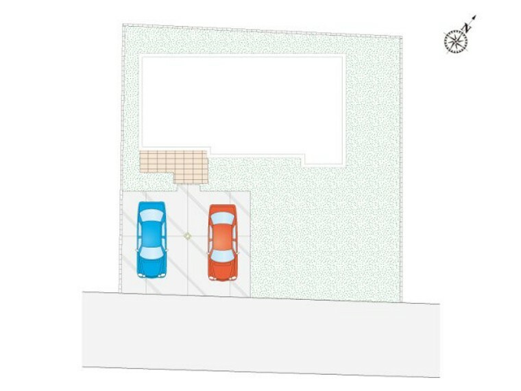 【相生町1丁目:区画図】並列2台駐車可能です！建物の南側には、バーベキューやガーデニングなどに活用できるお庭スペースもございます。