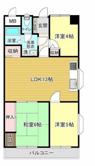 間取り図 LDKを中心としたコンパクトで使いやすい間取りです