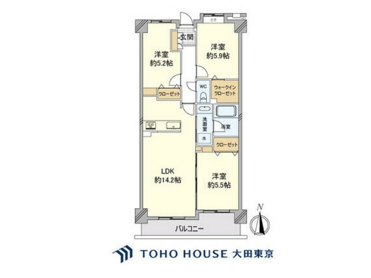 間取り図 3LDK、専有面積70.10m2、バルコニー面積7.68m2