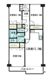 陽当たり良好な3LDK。<BR/>全居室5帖以上のゆとりある間取り。全居室収納付き。