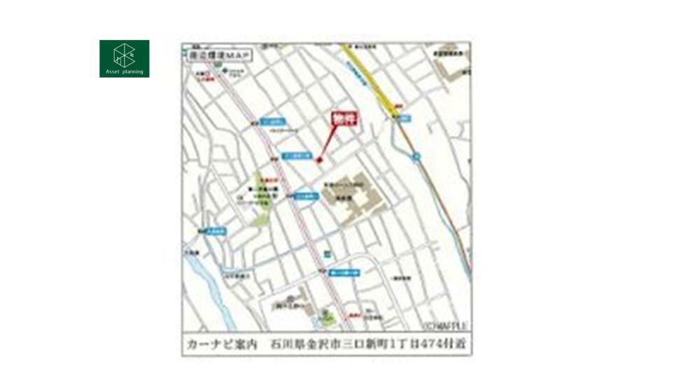 土地図面 現地までの案内図です。 所在地・石川県金沢市三口新町1丁目474