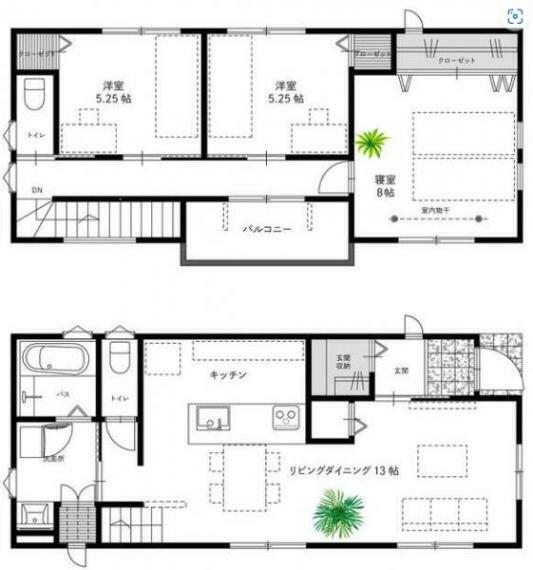 間取り図 全室南向きでどの部屋にいてもあたたかな日差しが差し込む温もりの1棟です！