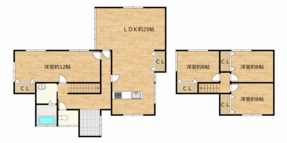 間取り図 【完成予想間取図】全室洋室の4LDKに間取変更します。25帖の広々としたリビングで家族だんらんが出来ます