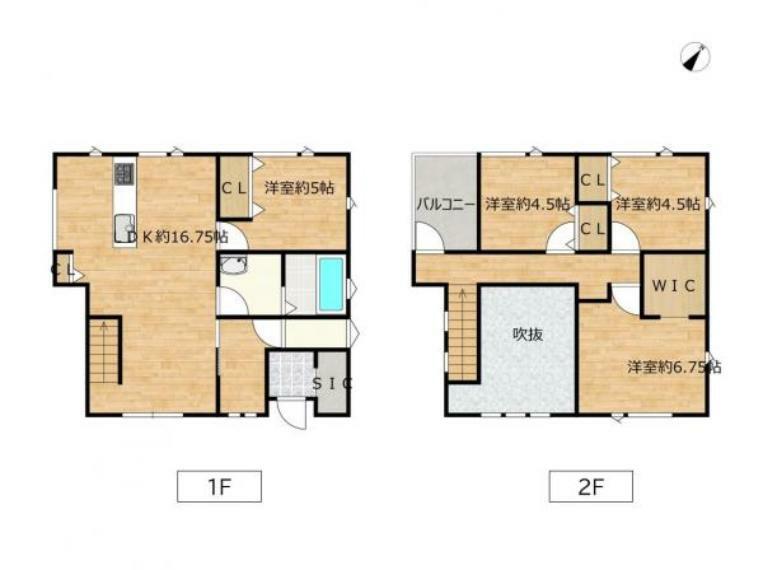 間取り図 【リフォーム済】間取りは4LDKの住宅なります。吹き抜けのあるリビングは開放的な空間になっています。個室が4部屋ありますので、ご家族でも住みやすい住宅です。