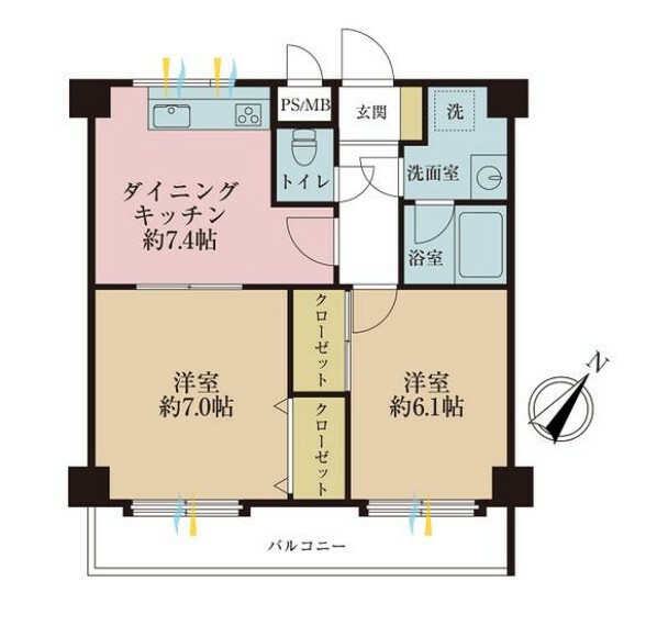 間取り図 2DK、専有面積49.7平米、バルコニー面積8.4平米