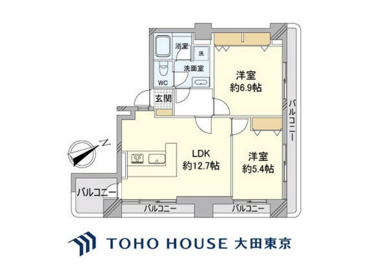 間取り図 2LDK、専有面積55.25m2、バルコニー面積16.02m2