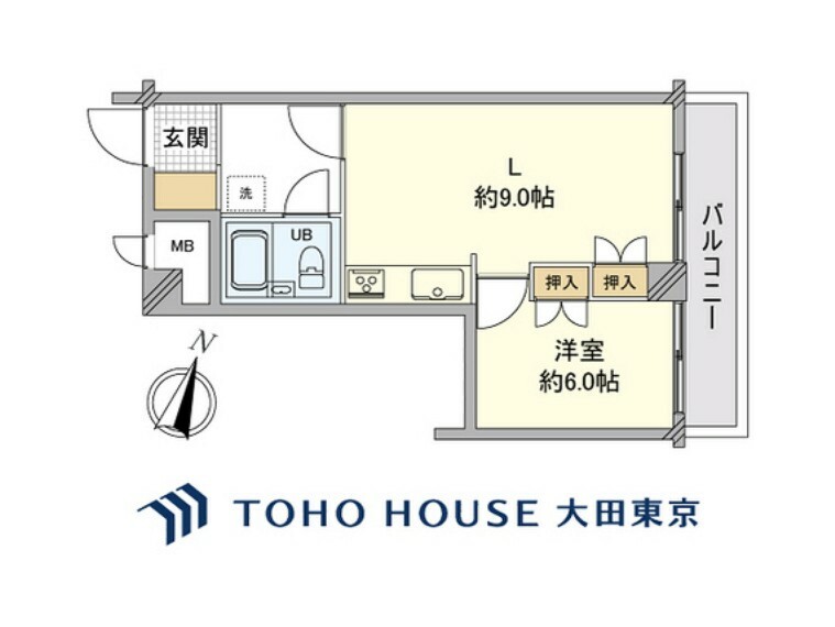 間取り図 1LDK、専有面積33.41m2、バルコニー面積6.42m2