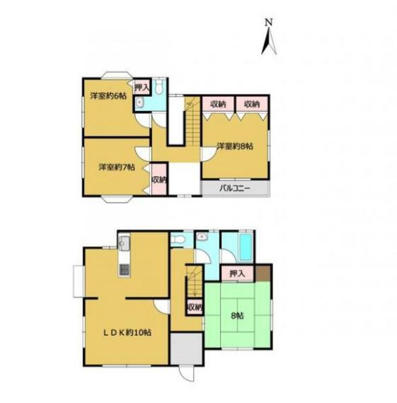 間取り図 【間取り図】4LDKの使いやすい間取りの住宅です。1階にリビングとは別に和室ございますので客間としても使えて便利です。2階は収納付の洋室がございますのでご家族世帯にも使いやすい間取りです。