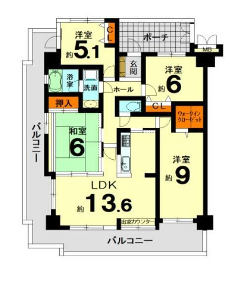 専有面積91.56平米　ゆとりある4LDK