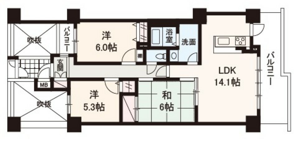 間取り図 家族がのびのび暮らせる73平米超の3LDKリフォーム物件！独立性・プライバシー性の高い専用ポーチ付き。