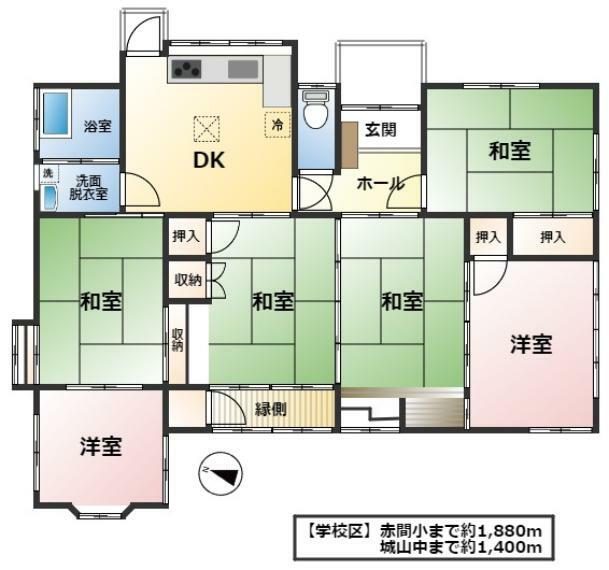 間取り図 ゆとりのある6DKの間取。