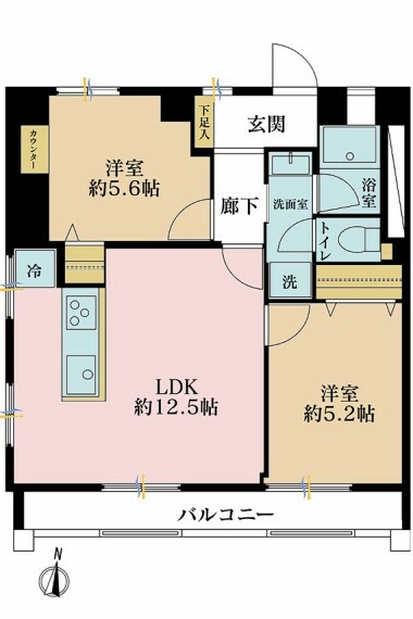 間取り図 2LDK、価格4299万円、専有面積51平米、バルコニー面積7.2平米