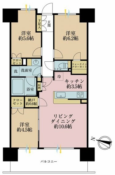 間取り図 3LDK、専有面積67.82平米、バルコニー面積12.4平米