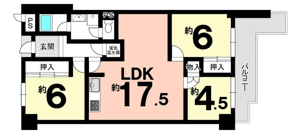 ユニ宇治川マンション3号館(3LDK) 1階の間取り