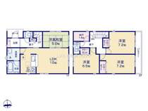 広いLDK15帖はご家族の共有スペース。 2階3部屋は全室6帖以上のゆとりある間取りでご家族それぞれのお時間も大切に出来ます。 図面と現況が異なる場合は現況優先とします。