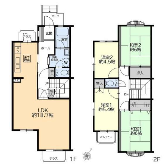 間取り図 2階建ての戸建感覚で暮らせるメゾネットタイプのマンション。お料理に集中したい方向けの独立キッチン。足を伸ばして寛げる和室がございます。