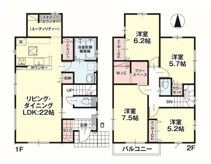 間取り図 【1号棟間取り図】4LDK＋パントリー＋WIC＋フリースペース＋SIC　建物面積112.61平米（34.14坪）