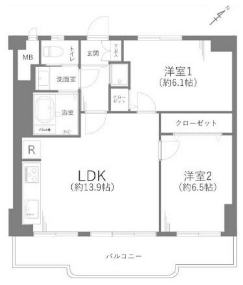 間取り図 3階60.34m2南東向き2LDK フルリフォーム済みのお部屋です。