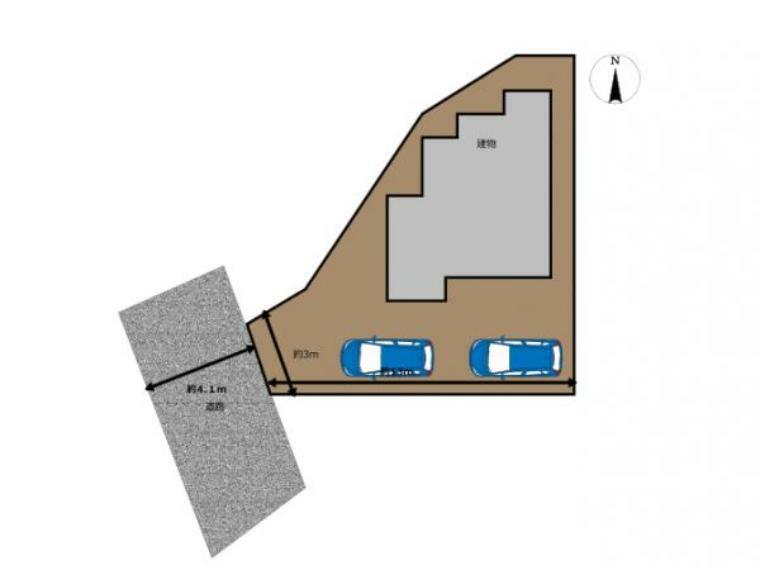 区画図 【リフォーム中】区画図　約4.1mの公道に接道しています。駐車は2台可能です。