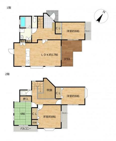 間取り図 【間取図】2階建4LDKのお家です。4LDKと十分な部屋数があり、全居室に収納がございますので、ご家族でも住みやすい住宅ですよ。