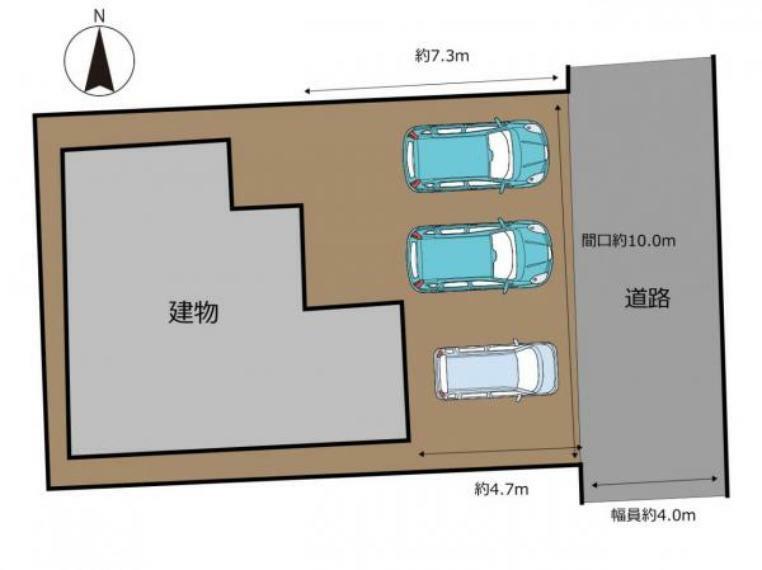 区画図 【区画図】お車並列3台駐車可能になります。