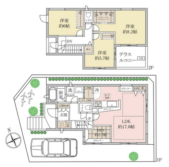 間取り図 収納豊富（エントランスクローク・階段下収納・パントリー・ペアウォークインクローゼットコーナー付き）!!