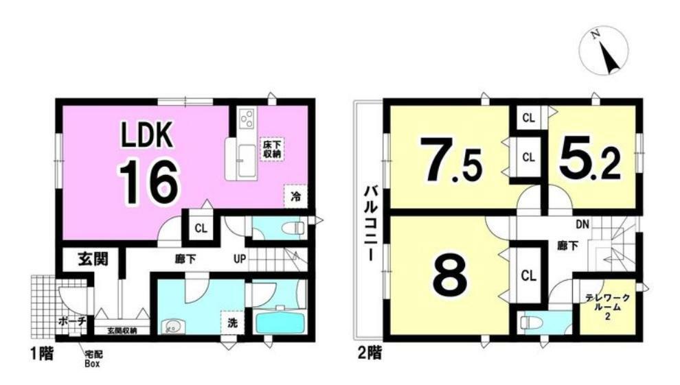 間取り図 充実した設備とテレワークルーム付の3SLDK